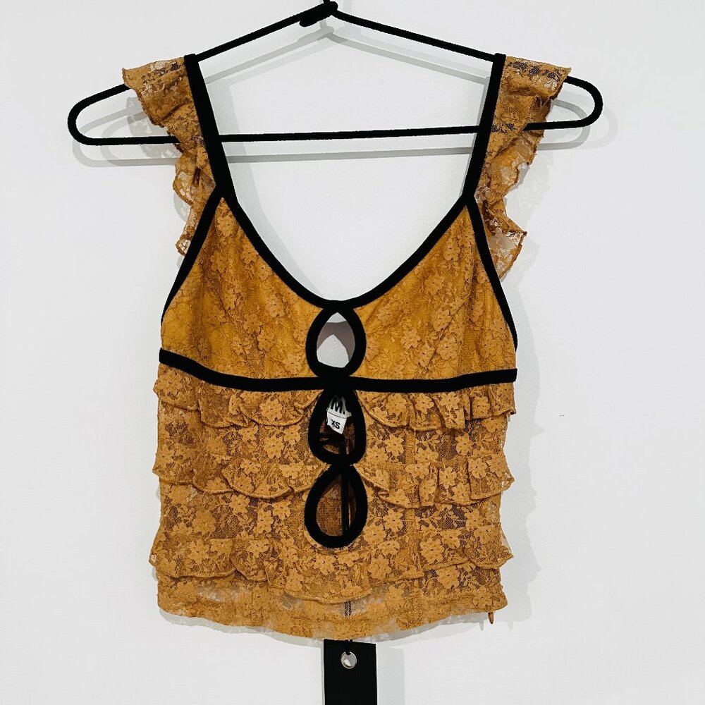 I.AM.GIA. Serenity Women's Lace Cutout Crop Tank Top Sleeveless Flutter